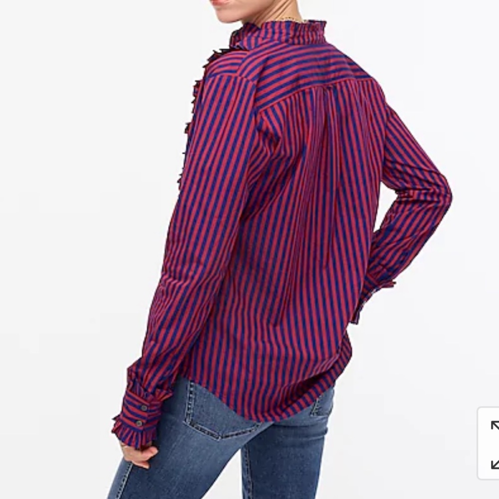 NWT J. crew ruffle trim tuxedo striped shirt XS - Picture 4 of 5